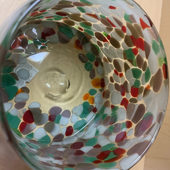 Candle Holder - Speckled Red Green White Blown Art Glass - Made in Mexico - Picture 4 of 7